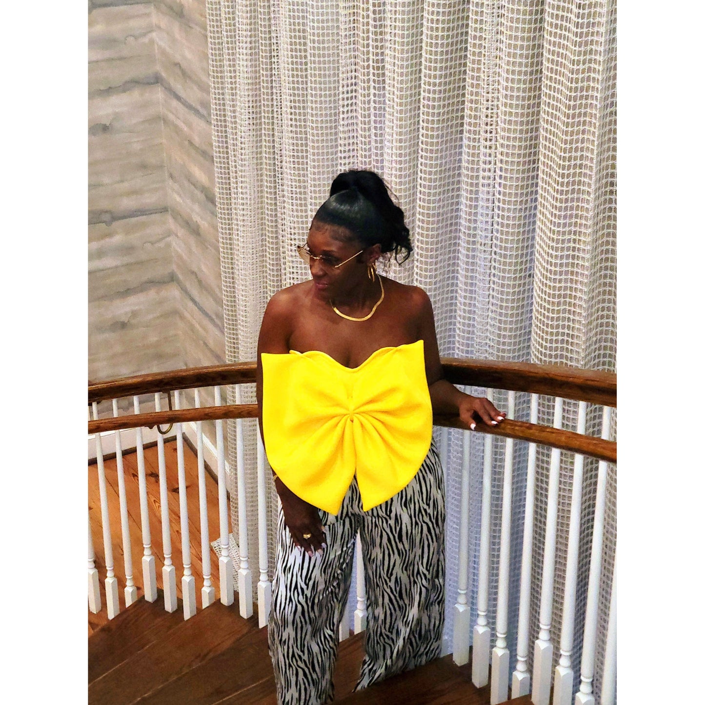 Amber Oversized Structured Bow Scuba Knit Crop Top